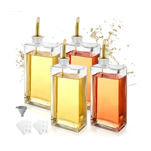 4 PCS Glass Olive Oil Dispenser Bottle for Kitchen 17 Oz/ 500 Ml Olive Oil and Vinegar Dispensers Bottle Set Gold Cooking Oils Dispensers 17 Oz Oils Container Kitchen