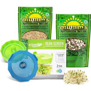 Masontops Bean Screen Sprouts Growing Kit - Sprouting Lids & Sprout Mixes Microgreens Growing Kit - Sprouting Kit Wide Mouth Mason Jar Strainer Lid