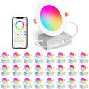 SikSog 24Pack Smart Recessed Lighting 4 Inch RGBCW Color Changing 12W LED Downlight with Junction Box,1080 Lumen Recessed Ceiling Light Compatible with Alexa,Dimmable by Bluetooth Control