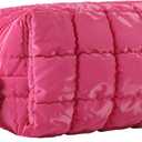 Quilted Makeup Bag，Travel Cosmetic Bag Travel for Women Down Waterproof Material/Travel Essentials Ideal Gift for Women & Girls（Magenta）