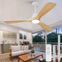 52 Inch White Ceiling Fans with Lights and Remote, 3 Blade Wood Outdoor Ceiling Fan with Light Outdoor Ceiling Fans for Patios, Bedroom Ceiling Fan for Modern Living Room Patio Indoor