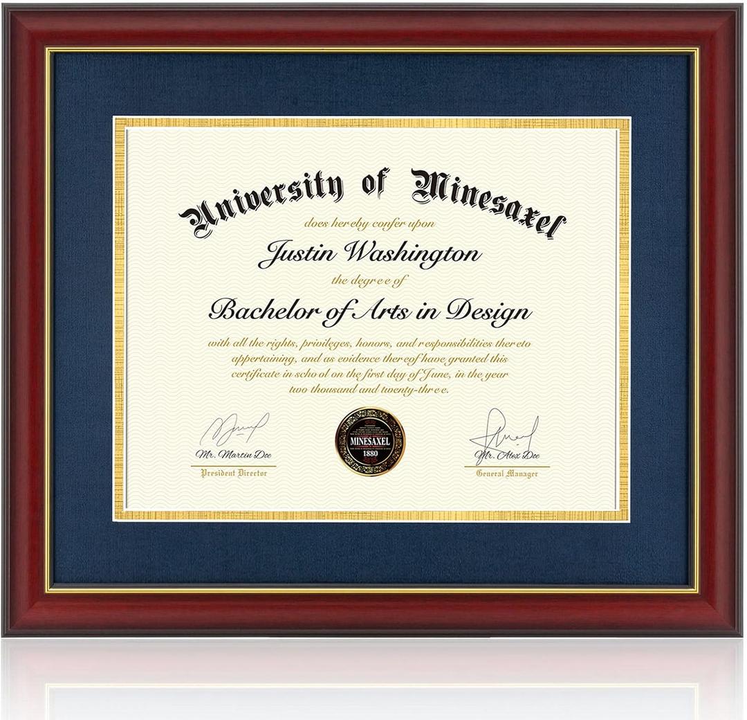 15x18 Diploma Frames with 11x14 Blue Mat Display Documents 11 x 14 or 15 x 18 without Mat, 14x11 Cherry Red Frame for Wall Mounting