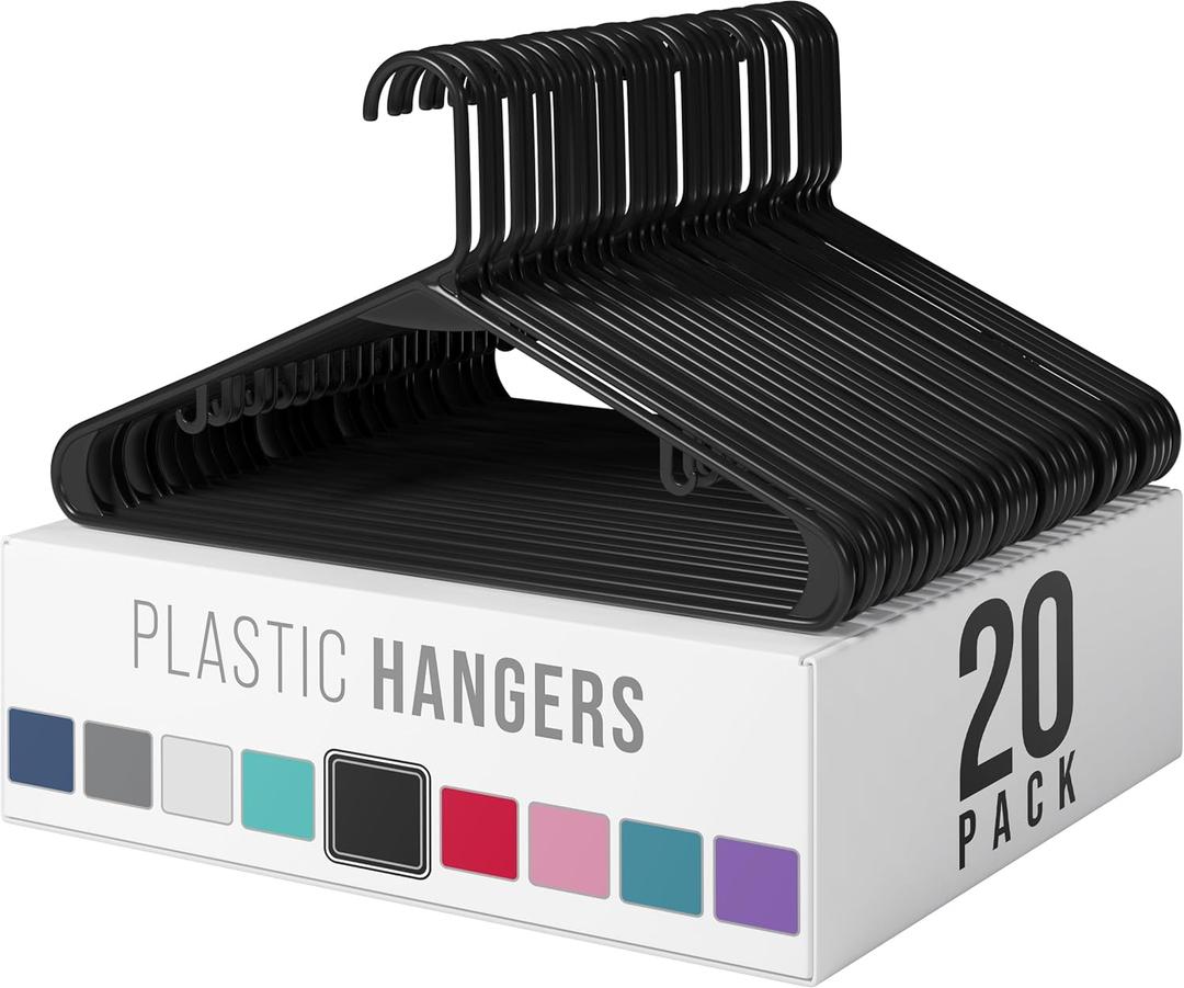 Clothes Hangers Plastic 20 Pack - Black Plastic Hangers - Makes The Perfect Coat Hanger and General Space Saving Clothes Hangers for Closet - Percheros Ganchos para Colgar Ropa Hangars