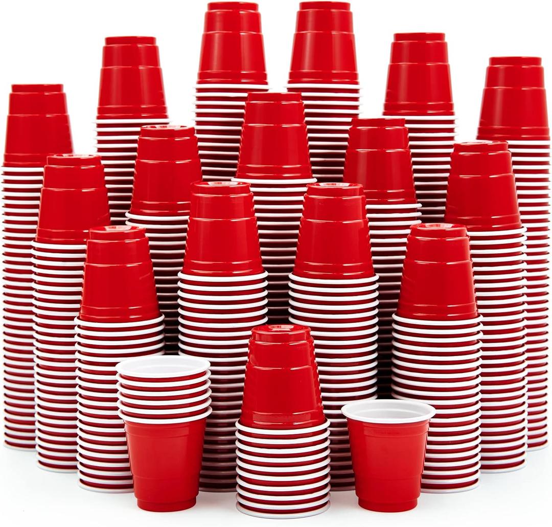 Lilymicky 1080 PACK 2 oz Plastic Shot Glasses, Mini Red Disposable Shot Cups for Parties, Carnivals, and Any Events