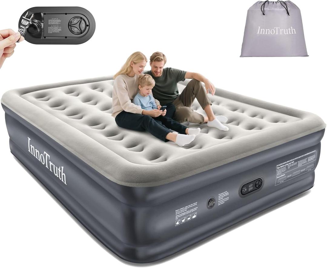 InnoTruth Air Mattress Queen with Built in Pump, Inflatable Mattress Blow up Mattress, Family Choice Award Winner, 18" Colchones Inflables Foldable Air Bed for Guest & Home, Ideal for Camping, 650lbs