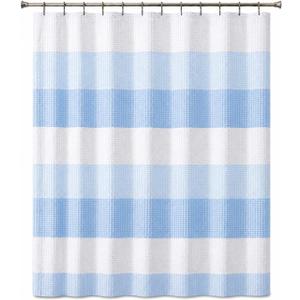 Dainty Home Ombre Waffle Weave Shower Curtain 70 x 72 Blue Textured Fabric Shower Curtain, Hotel Style Waffle Weave Bathroom Curtain, Water Resistant Polyester Ombre Shower Curtain