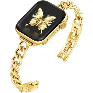 Slim Gold Chain Watch Bands Women Elegant Compatible with Apple Watch Band 38mm 40mm 41mm 42mm (S10/11) Adjustable Metal Strap Link Bracelet for iWatch Series 11/10/9/8/7/6/5/4/3/2/1/SE(No Case)