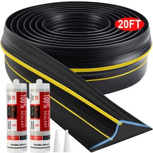 Jin&Bao Universal Garage Door Threshold Seal Strip 20FT Kit, Bottom Waterproof Rubber Weather Stripping ReplacementYellow, 2 Adhesive