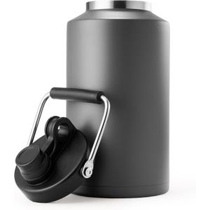Kerilyn Insulated Gallon Jug with Handle, One Gallon, 128oz Stainless Steel, Large Double Vacuum Water Bottle for Hot & Cold Drinks, Wide Mouth, Sweat Proof, Great for Travel, Camping, Dark Grey
