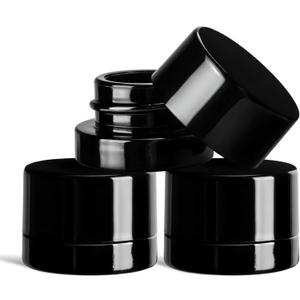 (200 Pack) 5ml Thick Black Glass Jars with Black Child Resistant Lids - UV Resistant - Storage for Oil, Lip Balm, Wax, Cosmetics - Mini Child Proof Container