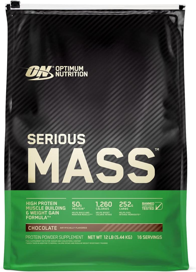 Optimum Nutrition Serious Mass, Weight Gainer Protein Powder, Mass Gainer, Vitamin C and Zinc for Immune Support, Creatine, Chocolate, 12 Pound (Packaging May Vary) (12.00)