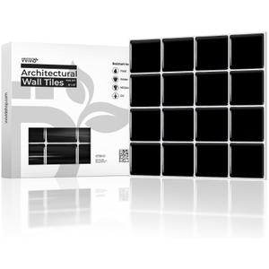 VViViD 11 Sheets Peel and Stick Black Gloss Faux Ceramic Square Wall Tiles, Self Adhesive Backsplash 12”x12”, 2mm Thick Kitchen, Bathroom (11 sq. ft.)