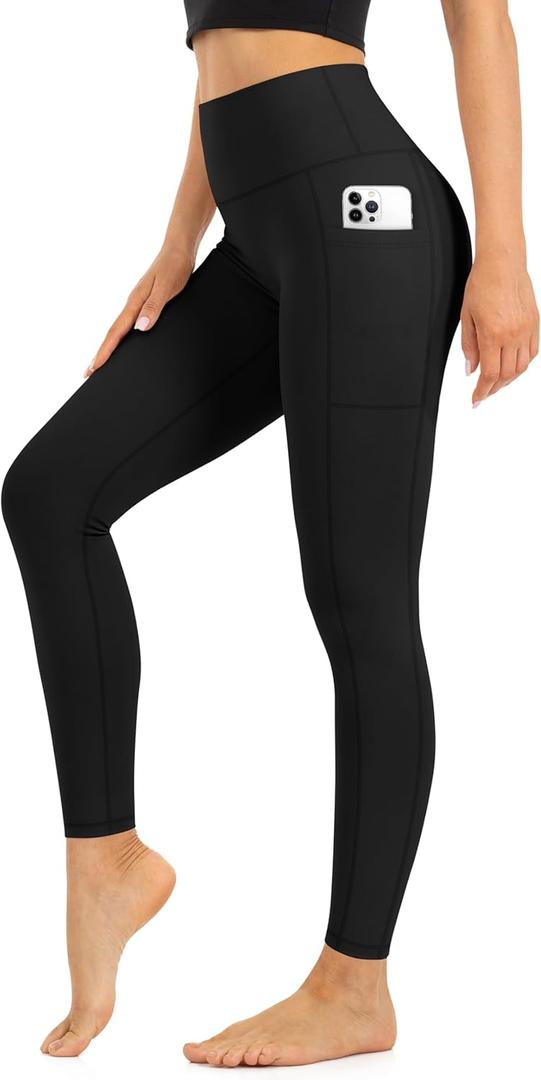 Blisset High Waist Leggings for Women - Opaque, Soft Tummy Control Athletic Pants for Yoga, Running, Workout and Gym (Small-Medium, 501-pockets Black)