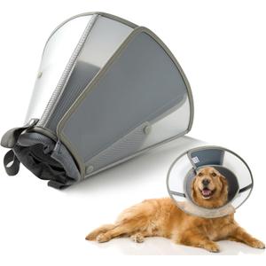 Soft Dog Cone Collar for Large Medium Small Dogs After Surgery, Adjustable Pet Recovery E-Collar, Elizabethan Collar for Dogs and Cats, Grey Large
