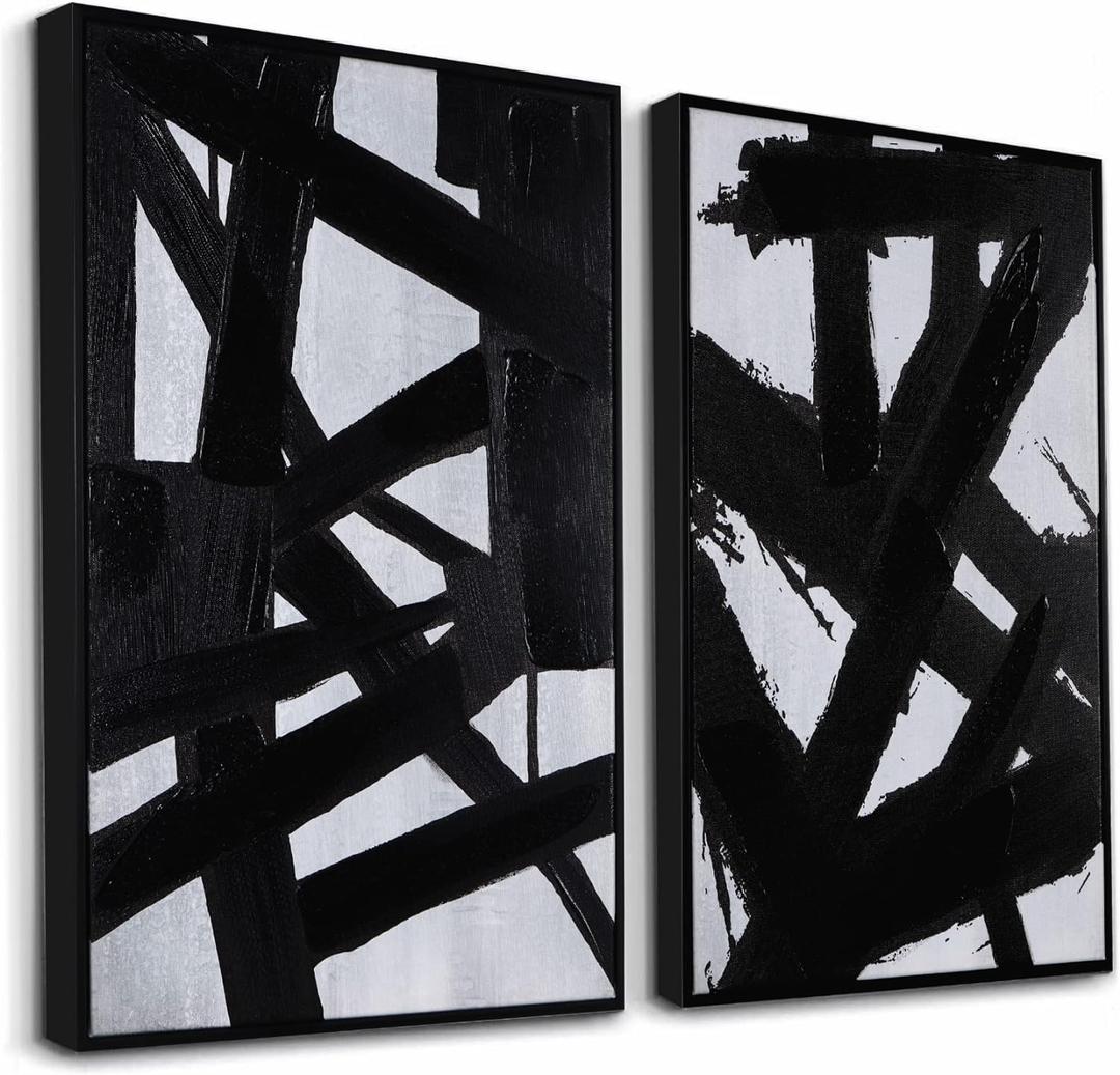 Zessonic Black And White Abstract Wall Art - Black Painting Stroke Graffiti Artwork for Living Room, Bedroom, Office Decor,16" x 24" x 2