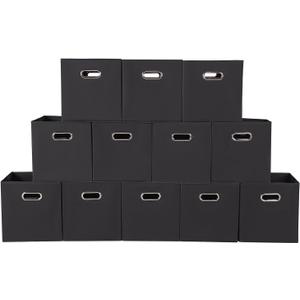 Fabric storage bins Cubes, Fabric Cube Organizer with Handle, Foldable Cube Bins for Cloth or Accessary Storage, 11x11x11, Set of 12, (Black)