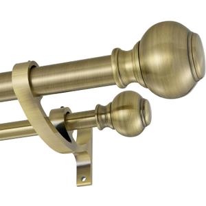1 Inch Double Curtain Rods 84 to 120 Inches, Window Dual Drapery Rod, Adjustable Telescoping Heavy Duty Curtain Rods with Iron Finials and Aluminum Brackets for Bedroom, Patio, Kitchen, Antique Brass