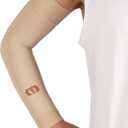 MGANG Lymphedema Compression Arm Sleeve for Women Men, Opaque, 15-20 mmHg Compression Full Arm Support with Silicone Band, Relieve Swelling, Edema, Post Surgery Recovery, Single Beige M