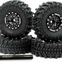 HOBBYSOUL RC 1.0 Mud Terrain Tires Tyres 61mm Tall & Adjustable Offset 1.0 beadlock wheels Rims For RC Mud Crawler 1/18 TRX4M 1/24 SCX24 FMS24 FCX24 Upgrades (Black)