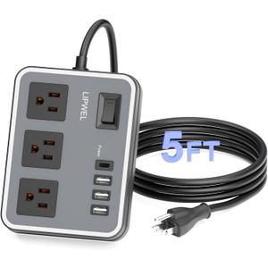 3-in-1 Outlet Surge Protector Power Strip with 4 USB Charging Ports, 5 Feet Long Extension Cord, LED Indicator Light, FCC Certified