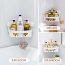 LEVERLOC Corner Shower Caddy Suction Cup, Shower Caddy Basket Powerful Suction Bathroom, Waterproof & Rustproof Organizer for Bathroom Storage, No-Drilling Removable (White)