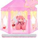 EVOIONOS Princess Tent with Lights and Rug, Play Tent for Girls, Kids Tent Indoor and Mat, Princess Castle Playhouse Tent for Girls, Pink Girls Tent for Toddlers, 55 x 53 inch Toy Tent