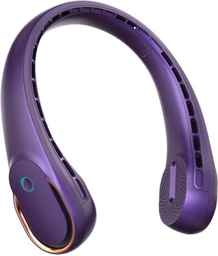 FrSara Bladeless Wearable Electric Fan, A8 Neck Fan, 5200mAh, 3 Speeds, Portable, Long Endurance, No Hair Twisting, Non-Slip Material, Rechargeable, Purple
