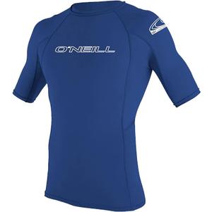 O'Neill Mens Basic Skins Short Sleeve Rashguard, UPF 50+ Sun and Rash Protection for Surfing and All Outdoor Activities Blue, L