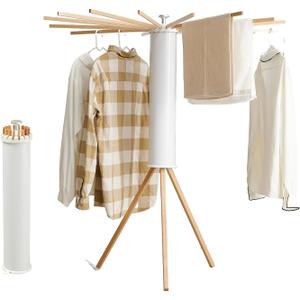 RFOUO Clothes Drying Rack Tripod,Laundry Hanger Dryer Rack,Portable Drying Rack,Outdoor Clothes Rack-Drying Rack Clothing Laundry Bedroom Household Wooden-16rods, Standing