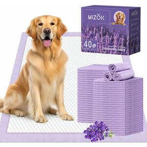 MIZOK Puppy Pads 30x36in Dog Pee Pads Lavender Scented Odor-Control, Training Pads for Dogs Super Absorbent Up to 10 Cups, Puppy Pads XL with 6-Layer Leak-Proof Quick-Dry Purple (40 Counts)