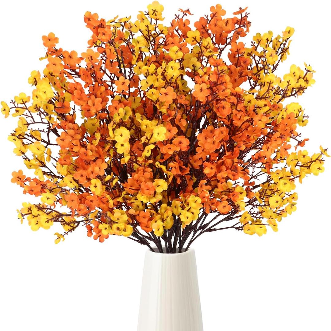 Babys Breath Artificial Flowers Bulk, Fall Decorations for Home, 7pcs Burnt Orange Gypsophila Babys Breath for Wedding Arches Bouquets Table Centerpieces Autumn Decor