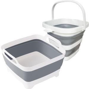 Collapsible Basin Bucket (9L+5L)-Collapsible Dish Tub Portable Sink-Foldable Sink Tub for Cleaning Foldable Portable Plastic (Grey+5L Grey)