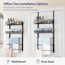 SWTYMIKI Over The Door Towel Racks for Bathroom - 5-Tier Wall Mounted Bathroom Towel Storage Organizer Holder with Metal Shelf, Black