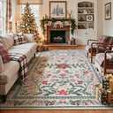 Wonnitar Christmas Rug for Living Room, Christmas Home Decor 8x10 Washable Rug, Ultra-Thin Soft Holiday Floral Print Non Slip Winter Indoor Carpet for Bedroom Kids Room Xmas Dining Room (White/Multi Color)