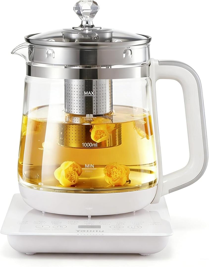 Yalulu Electric Kettle, Health Pot, 1.8L/60.87oz, with 18 Smart Functions, Thickened Glass Kettle Tea Infuser, Egg Steamer Rack, Multi-functional Pot