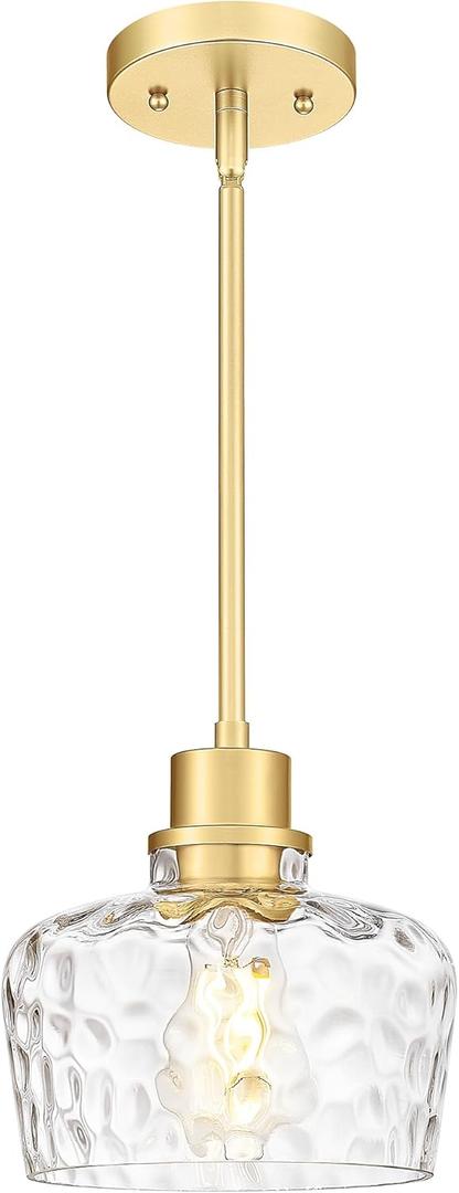 Emak Gold Pendant Lights Kitchen Island, 8 Inch Hammered Glass Pendant Light Fixtures, Modern Hanging Lights for Kitchen,Dining Room, Bathroom, PL122-GD-HG