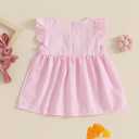 4th of July Baby Girl Outfit Letter Bow Smocked Dress Fly Sleeve A-Line Princess Dress Cute Independence Day Clothes (Pink), Size 80