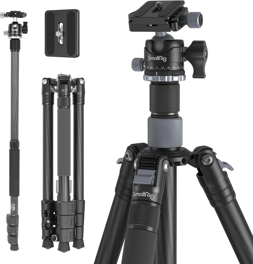 SmallRig AP-20 Carbon Fiber Tripod, 62.2" Camera Tripod Monopod with Center Column, Compact Lightweight Tripods with 360 Ball Head, Payload 26.5 lbs, Quick Release Plate, for DSLR Camera - 4059