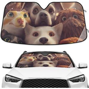 Funny Animals Dog Head Windshield Sunshade Car Sun Shade Foldable Front Window Covers Blocks UV Rays Visor Protector Accordion for Truck SUV Accessories