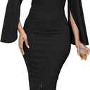 Women Church Dresses Bodycon Work Dress Bell Long Sleeve Round Neck Business Pencil Dresses (XX-Large)