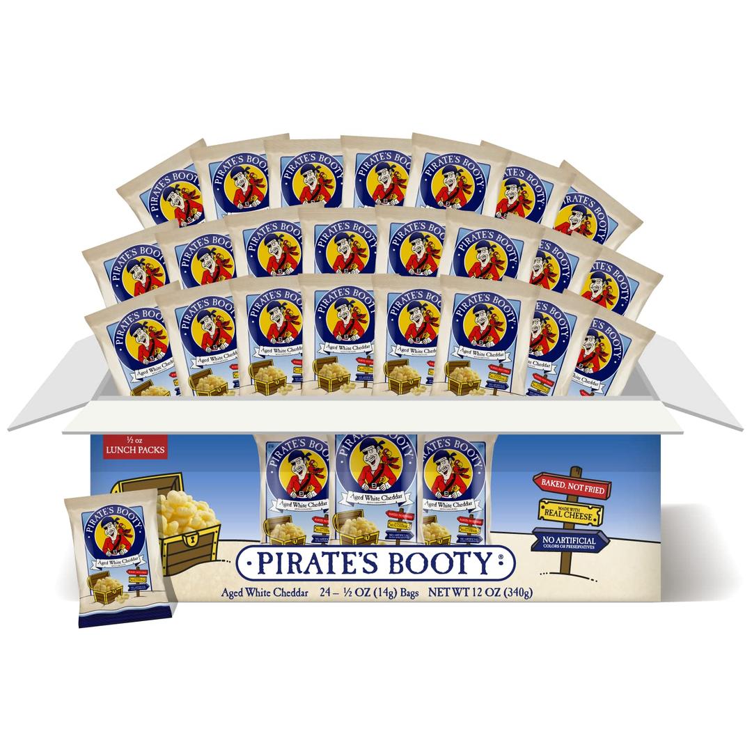 Pirate's Booty Aged White Cheddar Cheese Puffs, Gluten-Free, Kids Snacks, 0.5oz (24ct) (EXP 05/25/26)