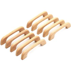 WEICHUAN 10PCS Wood Unfinished Drawer Knobs Pulls Handles - Replacement Kitchen Cabinets Furniture Dresser Wardrobe Cupboard Drawer Pulls Handles(Total Length: 5" Hole-to-Hole Distance: 4")