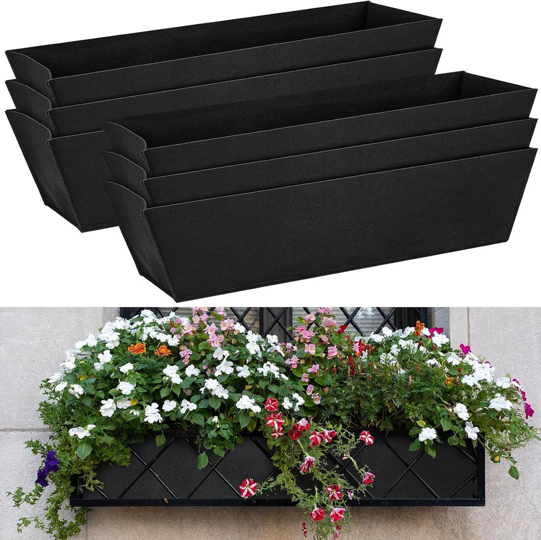 HunnmingRe 6 Pack 36 Inch Fabric Plant Window Box Liners Rectangular Non-Woven Planter Basket Liner Black Felt Flower Hanging Basket for Outdoor Garden Hanging Planter Flower (Avoid Birds Nesting)