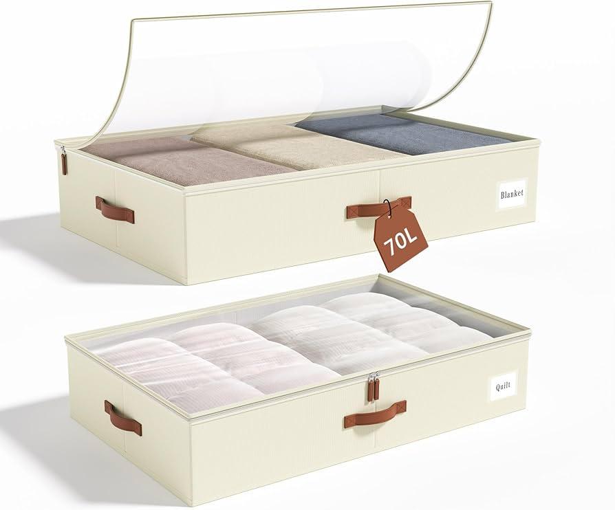 KitHero Under Bed Storage Containers, 70L Large Capacity, Stackable Closet Organizers and Storage with Sturdy Frames, Underbed Storage Bins with Lids, Under Bed Drawers for Blankets, Quilt, Shoe