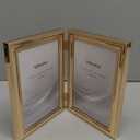 Classic Gold Plated 4x6'' Double picture Frame, Beaded Metal Design Double Photo Frame 4x6'',Real Glass Front and Velvet Backing,Perfect Gifts and Precious Memories (Gold)