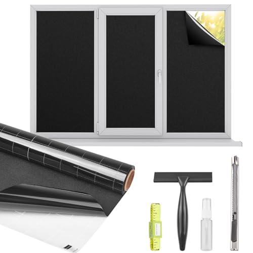 Kromapolis Blackout Window Privacy Film Total Light Blocking Room Darkening Window Covering, Removable Static Cling Frosted Glass Tint, Non-Adhesive, Black 17.5'' x 78.7''