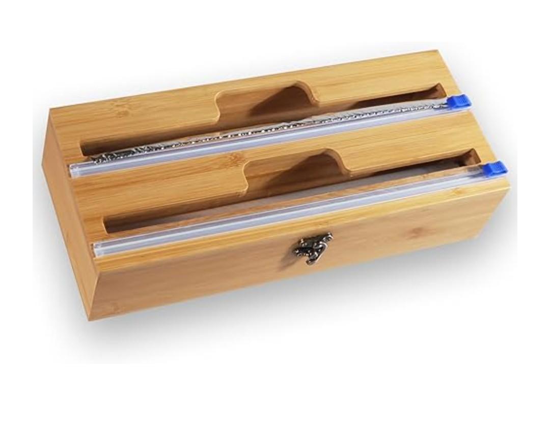 2 in 1 Plastic Wrap Dispenser, with Slide Cutter, for 12-inch Food Cling Wrap Dispenser,Parchment Paper Aluminum Foil Dispenser for Kitchen Drawer,Roll Organizer Holder,Sturdy and Reusable