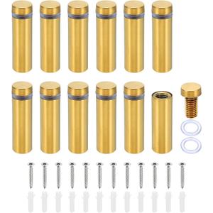 PATIKIL 1/2 x 1.6 Inch Sign Standoff Screws, 12 Set Stainless Steel Wall Standoff Mounting Hardware Advertising Glass Nail for Hanging Acrylic Picture Frame Acrylic Panel, Gold