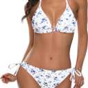 Tempt Me Women Triangle Bikini Sets Halter Two Piece Sexy Swimsuit String Tie Side Bathing Suit (White, XS)