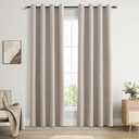 Light Khaki Linen Full Blackout Curtains 84 Inches Long, Grommet Thermal Insulated Black Out Room Darkening Window Textured Drapes for Bedroom Living Room Nursery,2 Panels Set, 52 x 84 Inch